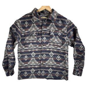 Zaful Jacket Mens Small Brown Aztec Tribal Fleece Shirt Shacket Western New